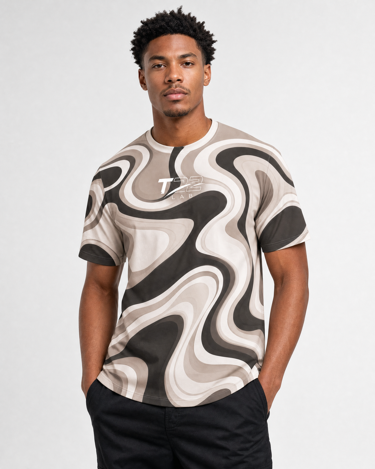 T22 LAB Gray Marble Activewear T-Shirt
