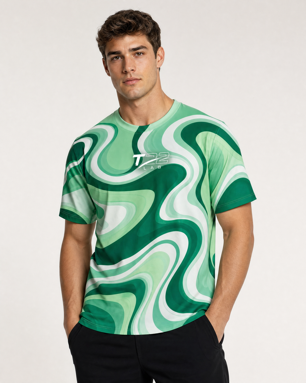 T22 LAB Green Marble Activewear T-Shirt