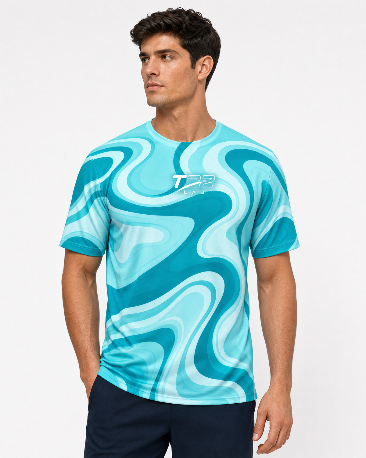 T22 LAB Teal Marble Activewear T-Shirt